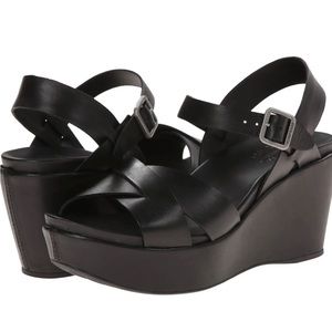 Kork-Ease Ava 2.0 Black Leather Wedge Sandal